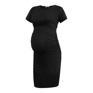Emma’s Expressions Black Short Sleeve Maternity Dress Ruched Pregnancy Clothes M